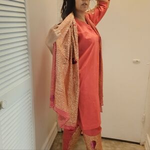 Vibrant Coral and Gold Ensemble